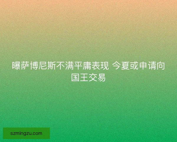 曝萨博尼斯不满平庸表现 今夏或申请向国王交易